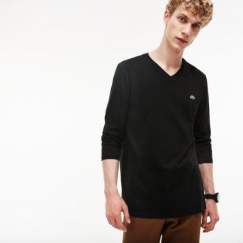 Lacoste V-neck Soft Bomulds T-shirt Sort | YlBAkEtC