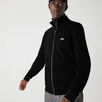 Lacoste Zippered Stand-Up Collar Piqué Fleece Jacket Sort | 0aTSz9eY