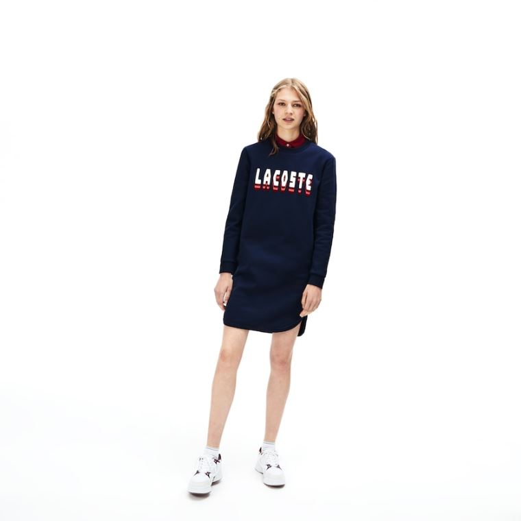 Lacoste 3D-Lettering Fleece Sweatshirt Kjole Mørkeblå Blå | ITlxsshm