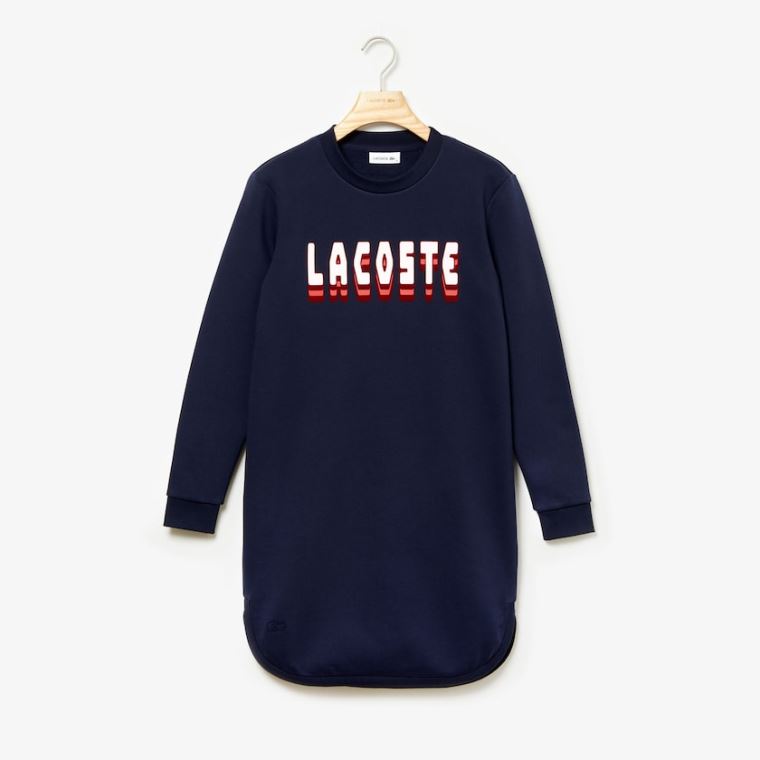 Lacoste 3D-Lettering Fleece Sweatshirt Kjole Mørkeblå Blå | ITlxsshm