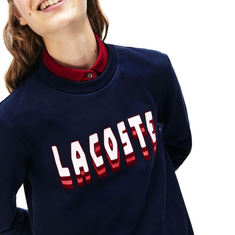 Lacoste 3D-Lettering Fleece Sweatshirt Kjole Mørkeblå Blå | ITlxsshm