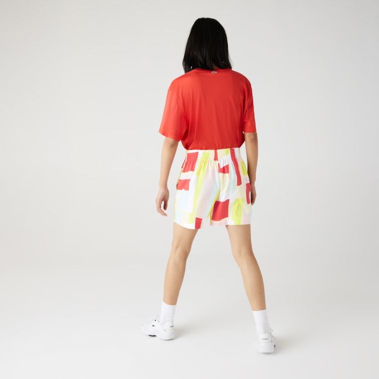 Lacoste Abstract-Print Bomulds Poplin Shorts Gul Hvide | Frphp8it