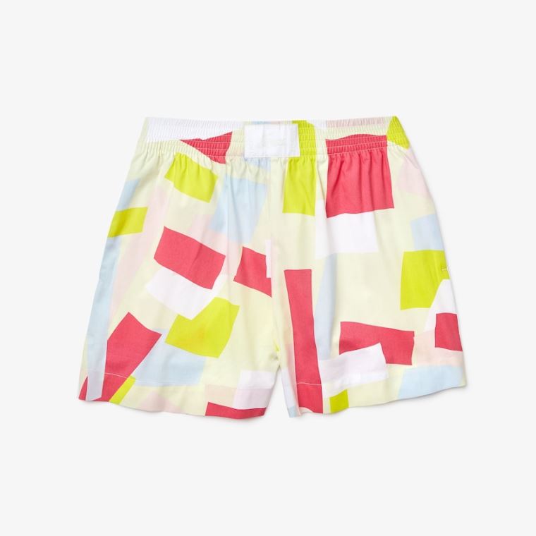 Lacoste Abstract-Print Bomulds Poplin Shorts Gul Hvide | Frphp8it