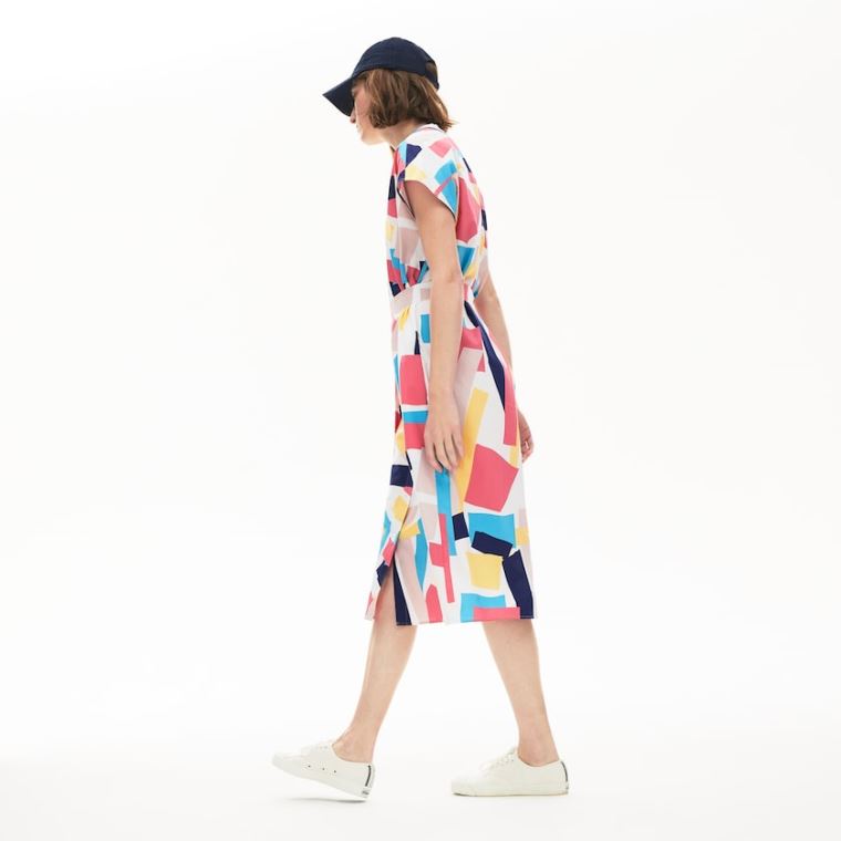 Lacoste Abstract-Print Shirtdress Hvide | kSeIWK9Z