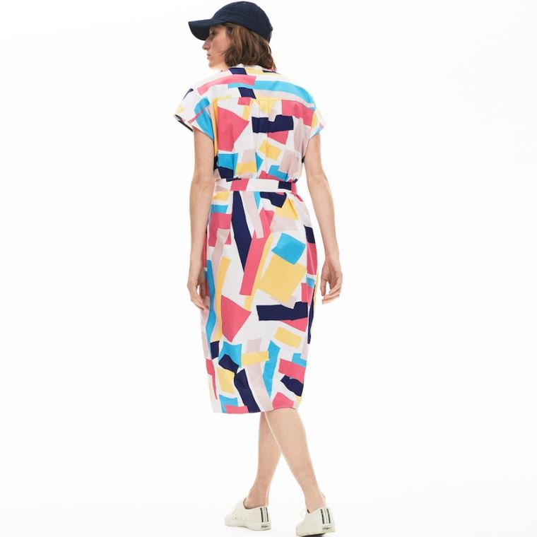 Lacoste Abstract-Print Shirtdress Hvide | kSeIWK9Z