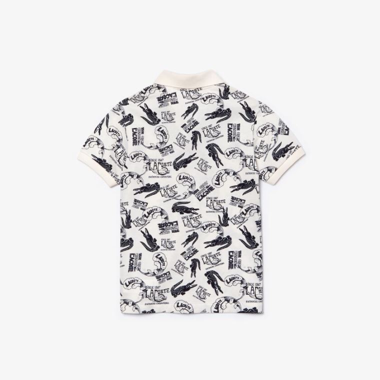 Lacoste All-Over Croc Print Bomulds Petit Piqué Polo Hvide Mørkeblå Blå | J7GQJkim