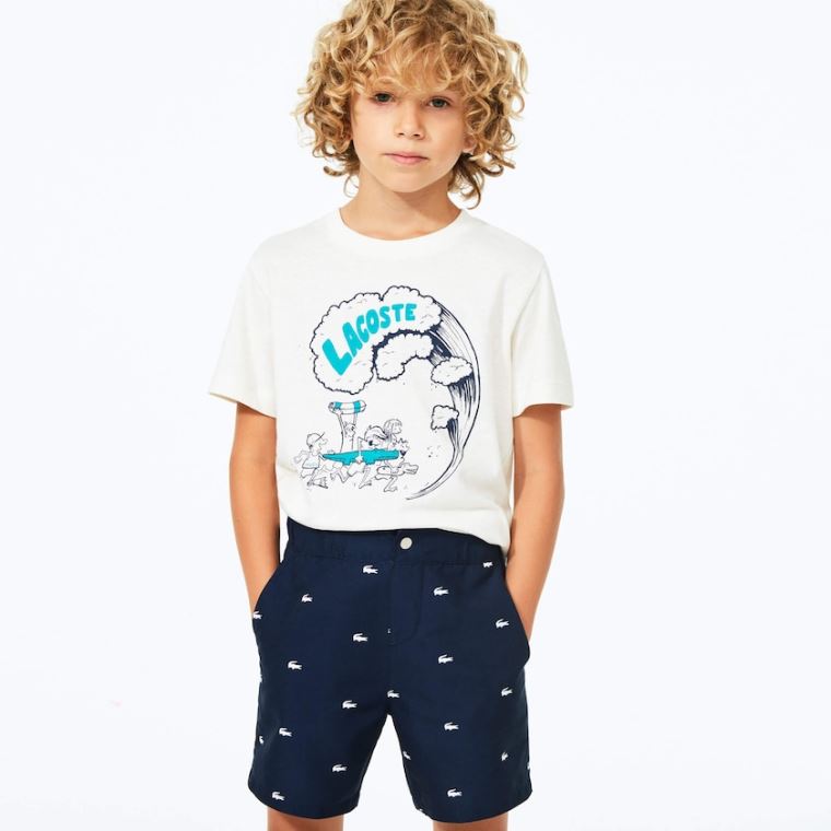 Lacoste All-Over Croc Swim Trunks Mørkeblå Blå Hvide | ec22G4AM