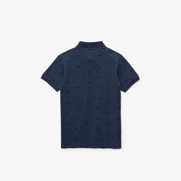 Lacoste Allover Croc-Print Polo Blå Mørkeblå Blå | uCgxcelJ