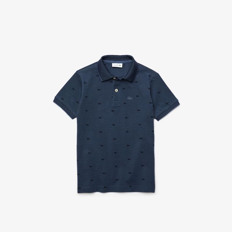 Lacoste Allover Croc-Print Polo Blå Mørkeblå Blå | uCgxcelJ