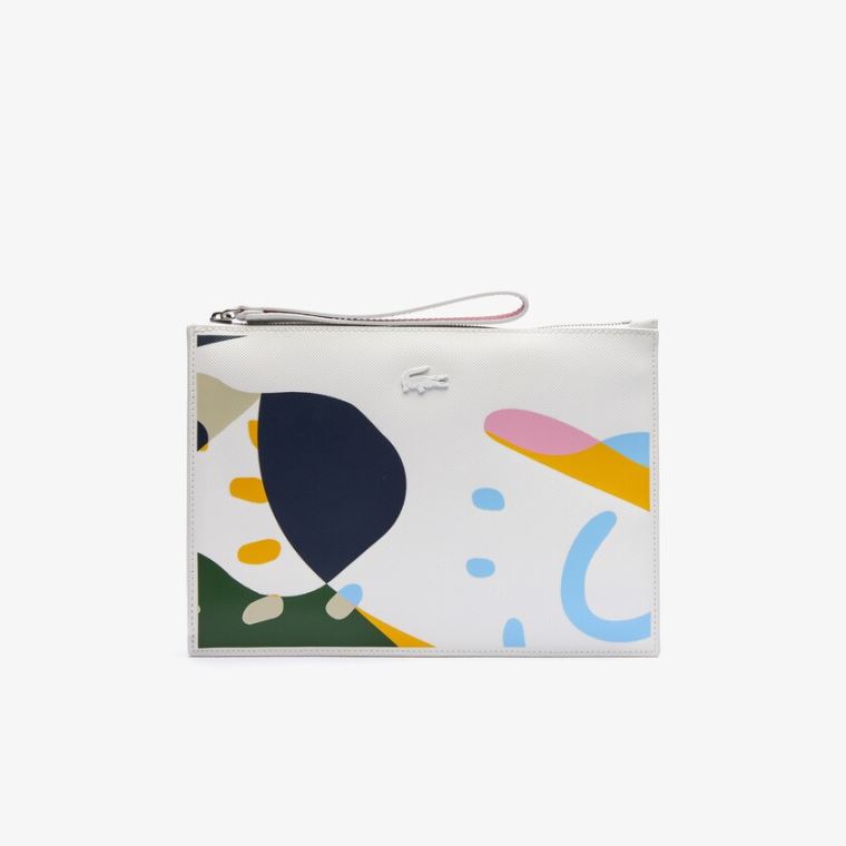 Lacoste Anna Abstract Design Coated Canvas Clutch Hvide | SJ6wCozS