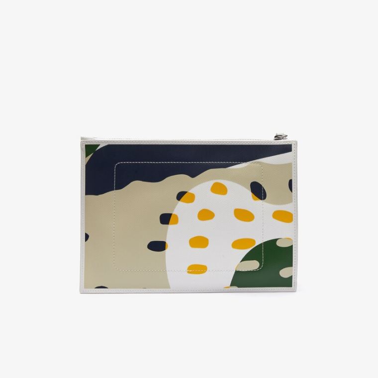 Lacoste Anna Abstract Design Coated Canvas Clutch Hvide | SJ6wCozS