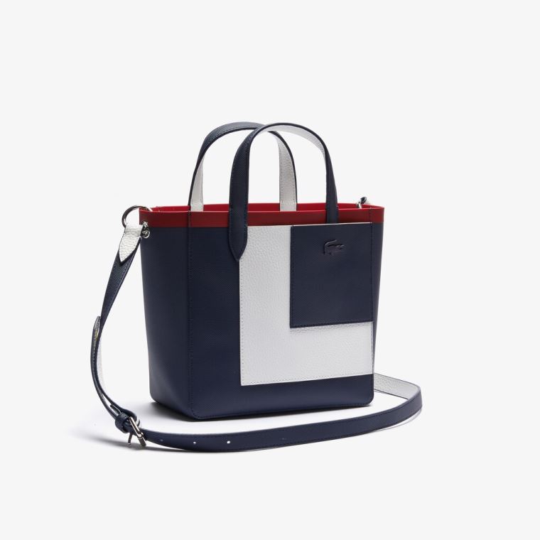 Lacoste Anna Contrast L Coated Canvas Tote Bag Mørkeblå Hvide Rød | P7leQ1gF