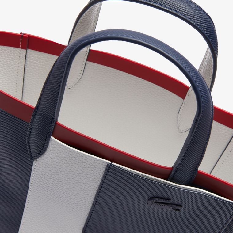 Lacoste Anna Contrast L Coated Canvas Tote Bag Mørkeblå Hvide Rød | P7leQ1gF