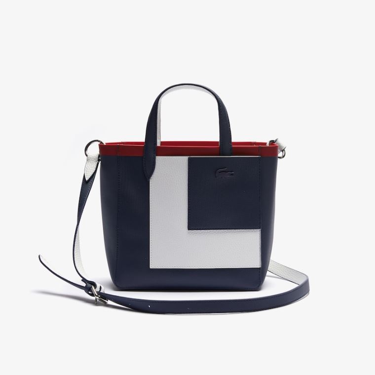 Lacoste Anna Contrast L Coated Canvas Tote Bag Mørkeblå Hvide Rød | P7leQ1gF