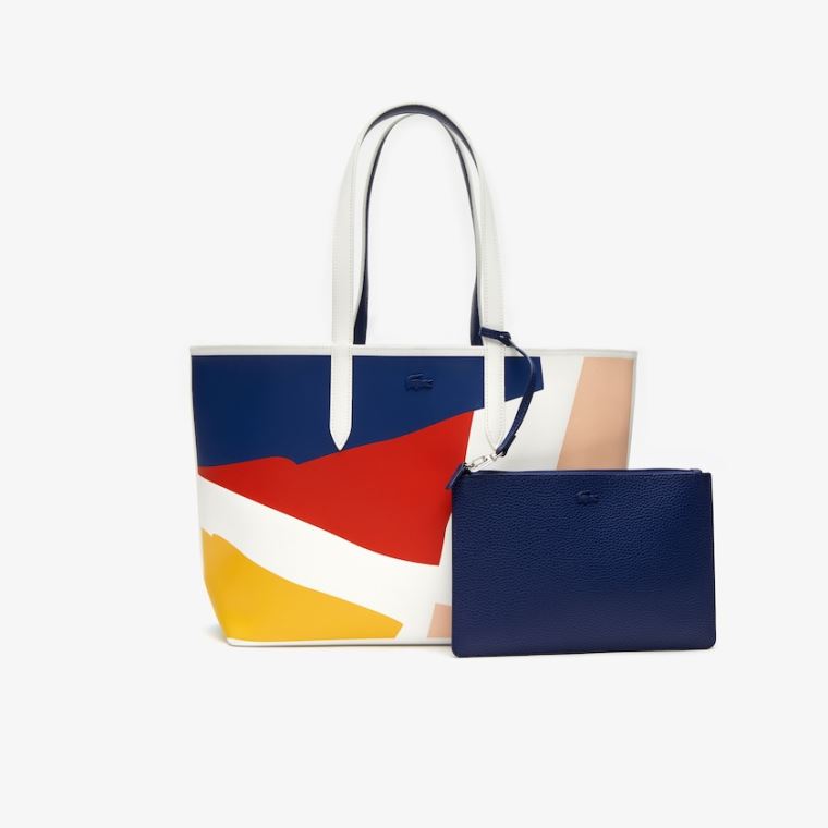 Lacoste Anna Removable Pouch Coloured Design Tote Hvide Mørkeblå Blå | uhFvJbdq