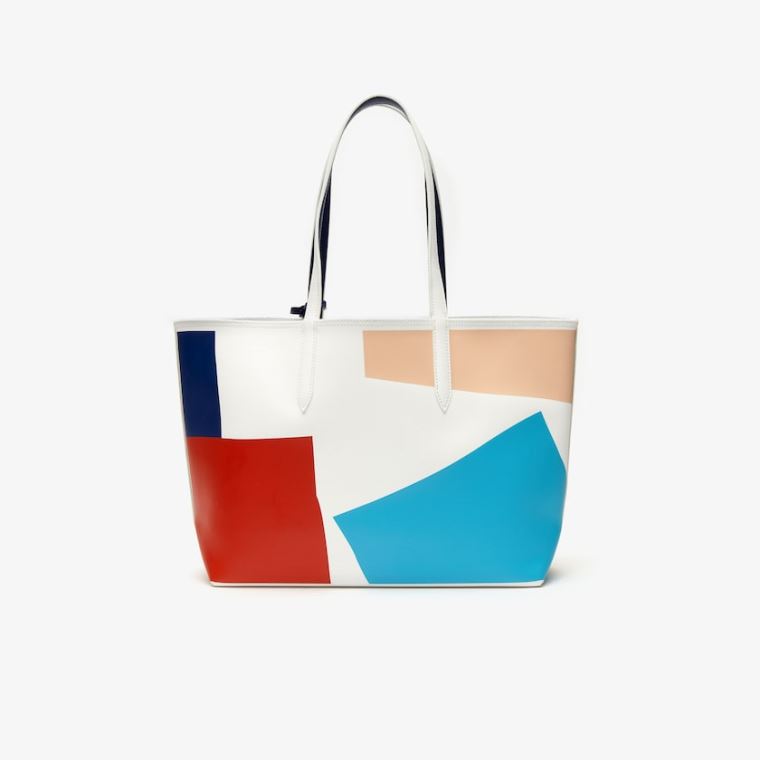 Lacoste Anna Removable Pouch Coloured Design Tote Hvide Mørkeblå Blå | uhFvJbdq