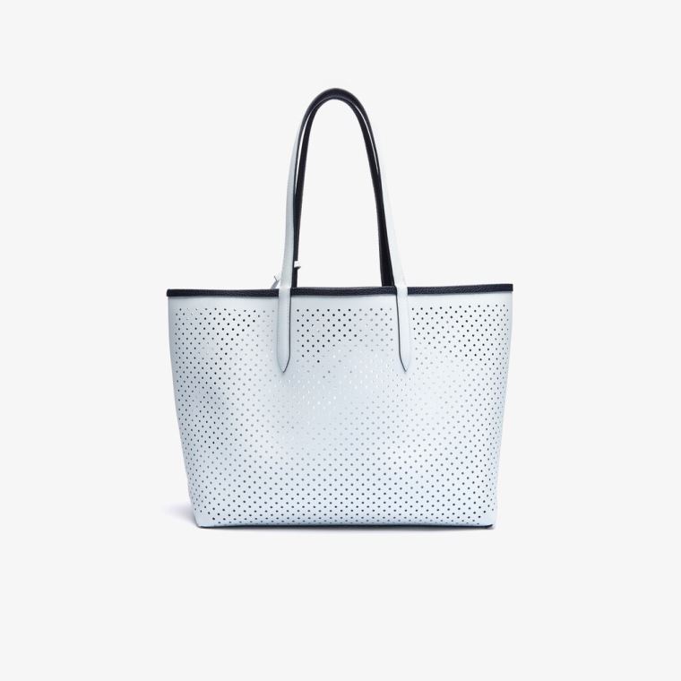 Lacoste Anna Removable Pouch Perforated Reversible Tote Mørkemørkeblå Hvide | Lx0CFziA