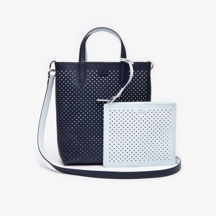 Lacoste Anna Removable Pouch Perforated Vertical Tote Mørkemørkeblå Hvide | QB21cNzM