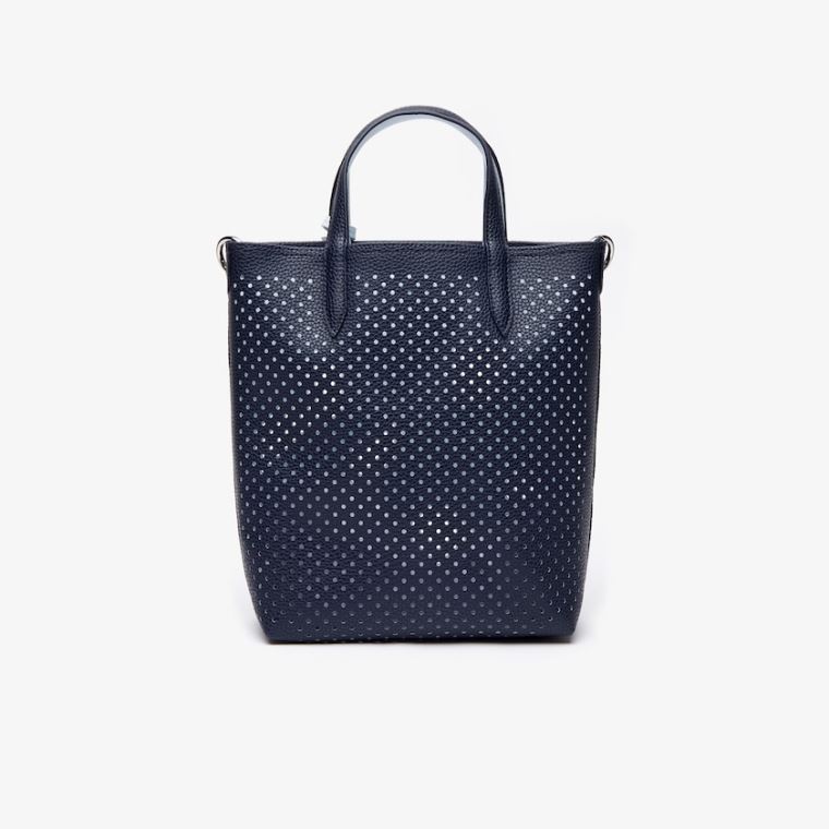 Lacoste Anna Removable Pouch Perforated Vertical Tote Mørkemørkeblå Hvide | QB21cNzM