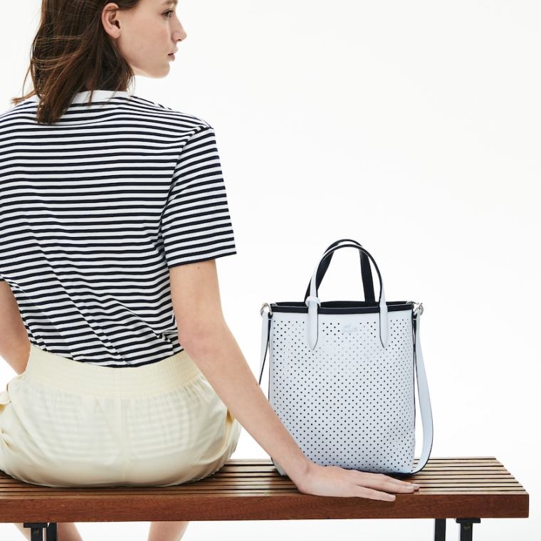 Lacoste Anna Removable Pouch Perforated Vertical Tote Mørkemørkeblå Hvide | QB21cNzM