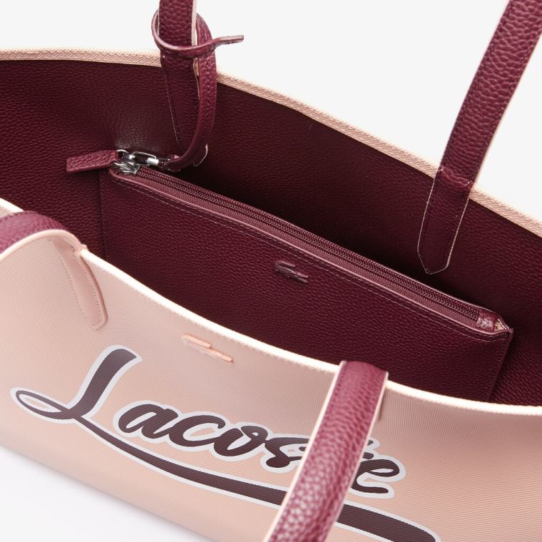 Lacoste Anna Removable Pouch Signature Reversible Tote Bordeaux | dScz5WTW