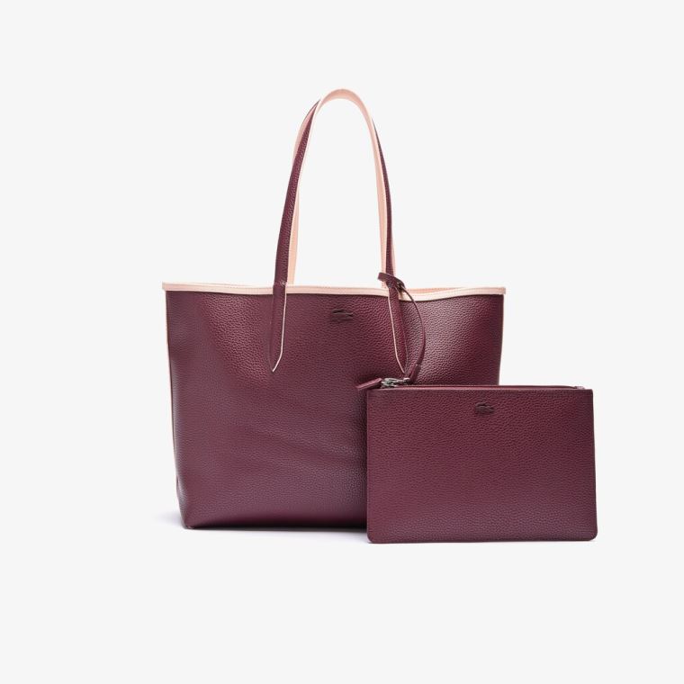 Lacoste Anna Removable Pouch Signature Reversible Tote Bordeaux | dScz5WTW