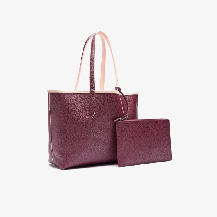 Lacoste Anna Removable Pouch Signature Reversible Tote Bordeaux | dScz5WTW