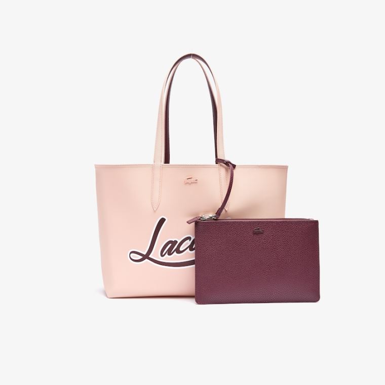 Lacoste Anna Removable Pouch Signature Reversible Tote Bordeaux | dScz5WTW