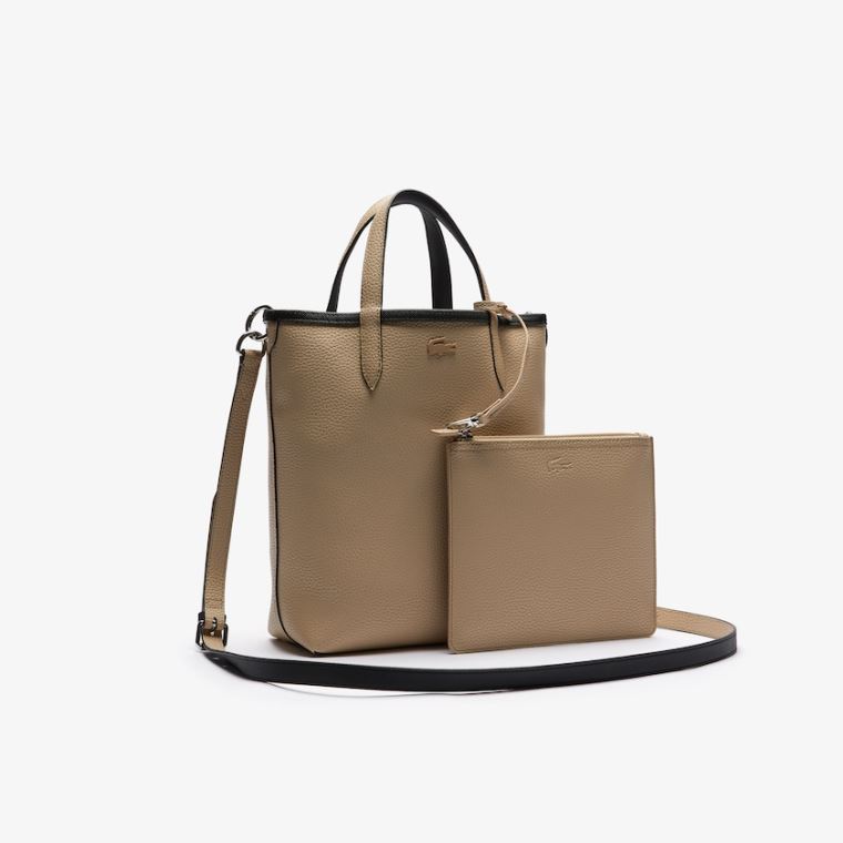 Lacoste Anna Reversible Coated Canvas Tote Bag Sort Khaki | 3rJE3WEs