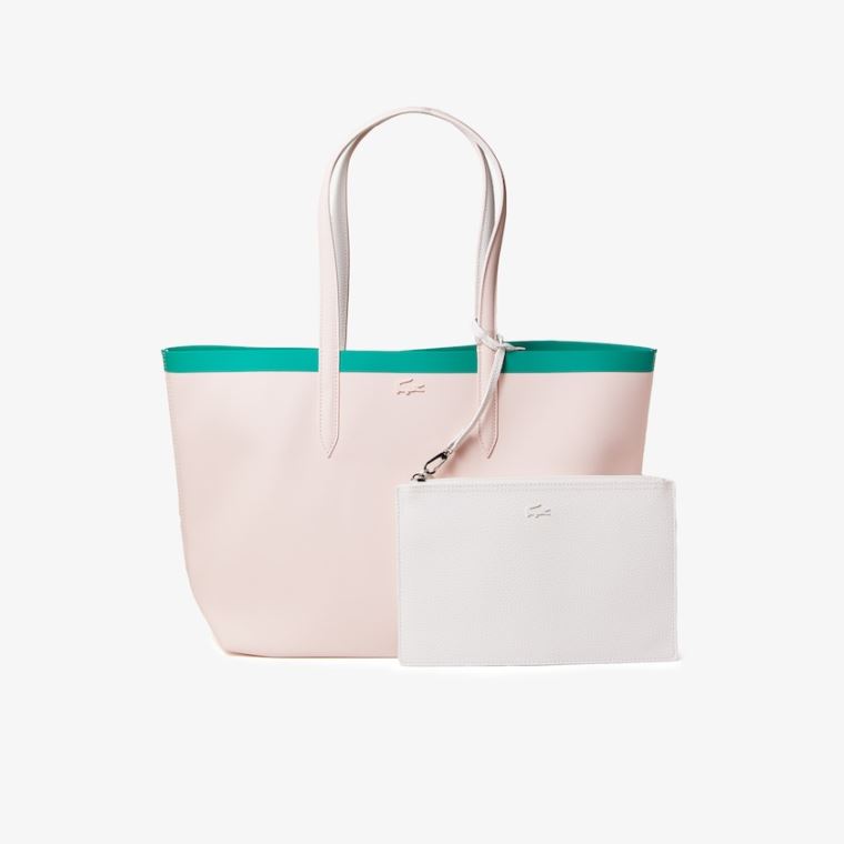 Lacoste Anna Reversible Contrast Band Coated Canvas Tote Bag Lyserød Hvide | ViV45RD0