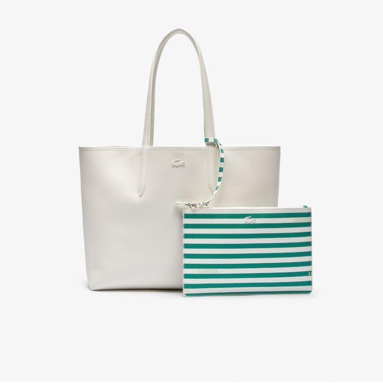 Lacoste Anna Reversible Solid Or Striped Colorblock Tote Bag Hvide Striber | IAgRCTqk