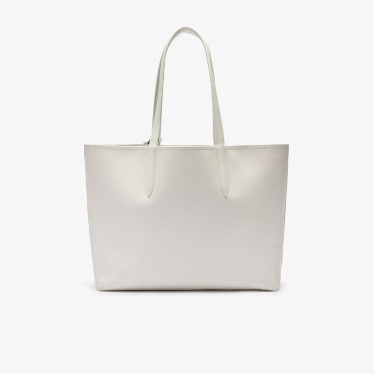 Lacoste Anna Reversible Solid Or Striped Colorblock Tote Bag Hvide Striber | IAgRCTqk