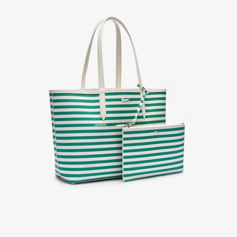 Lacoste Anna Reversible Solid Or Striped Colorblock Tote Bag Hvide Striber | IAgRCTqk