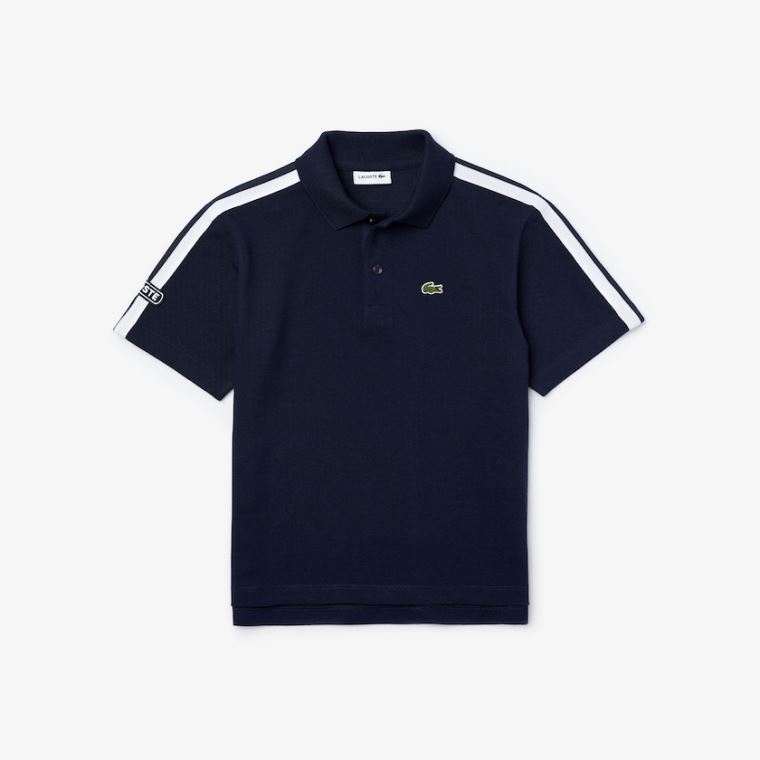 Lacoste Badge Bomulds Piqué Polo Shirt Mørkeblå Blå Hvide | LHxFGoU7