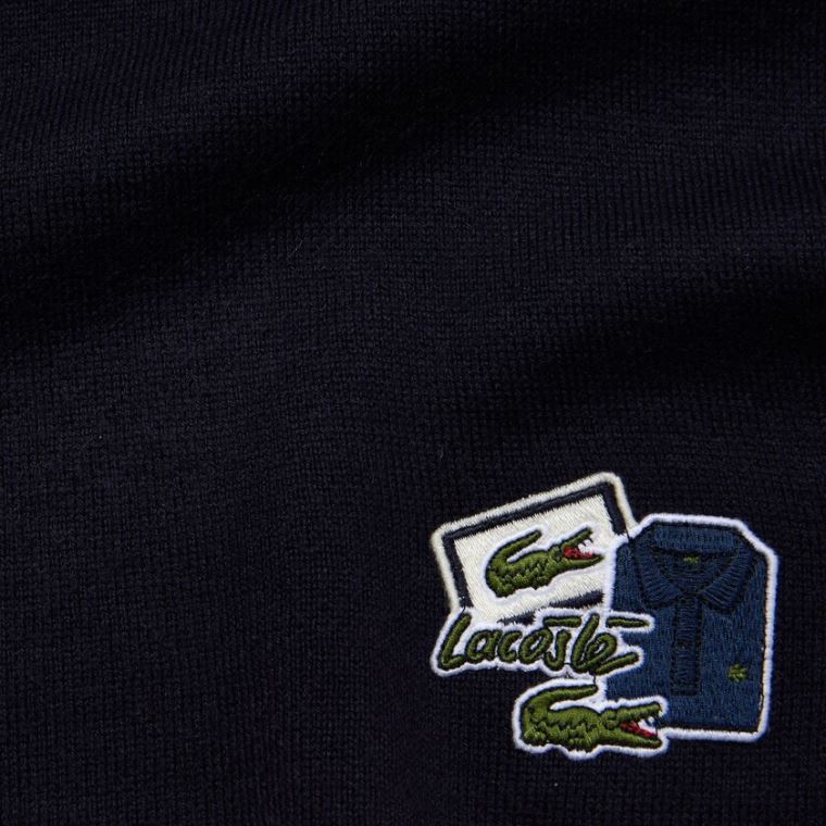 Lacoste Badge Rectangular Wool Blend Scarf Mørkeblå Blå | YC7ECyJ6