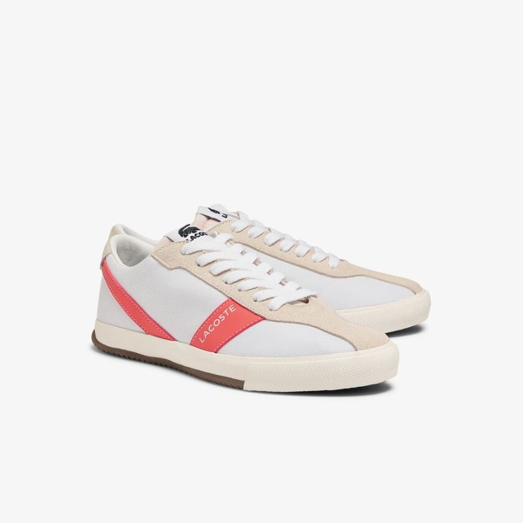 Lacoste Ball Net Canvas and Ruskind Sneakers Hvide Beige | uaSuakFc