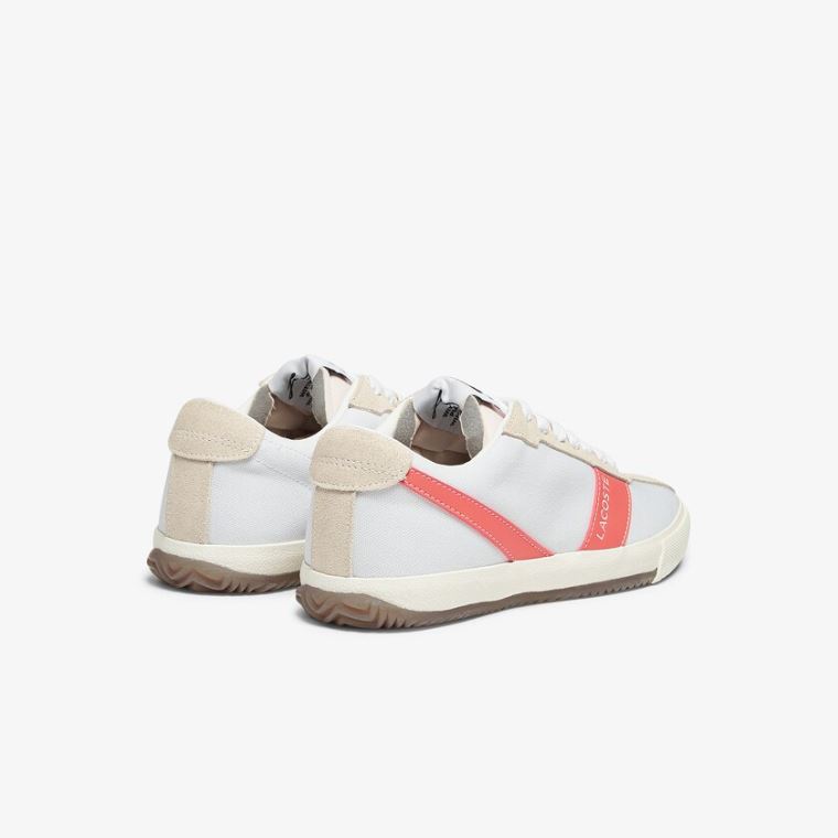 Lacoste Ball Net Canvas and Ruskind Sneakers Hvide Beige | uaSuakFc