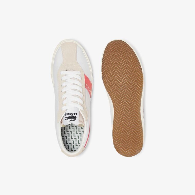 Lacoste Ball Net Canvas and Ruskind Sneakers Hvide Beige | uaSuakFc