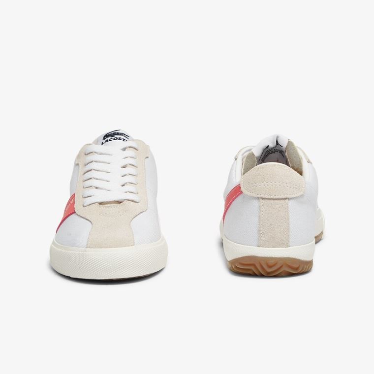 Lacoste Ball Net Canvas and Ruskind Sneakers Hvide Beige | uaSuakFc