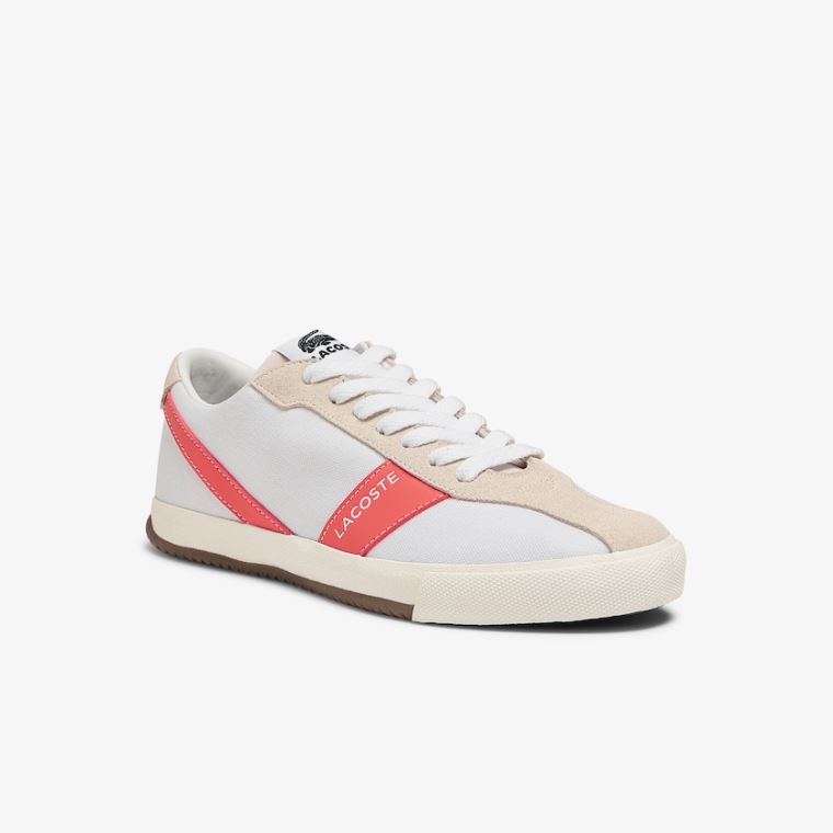 Lacoste Ball Net Canvas and Ruskind Sneakers Hvide Beige | uaSuakFc