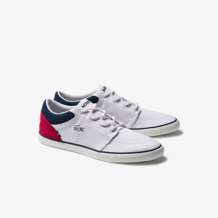 Lacoste Bayliss Canvas Sneakers Hvide Mørkeblå Rød | ASRZmcEv