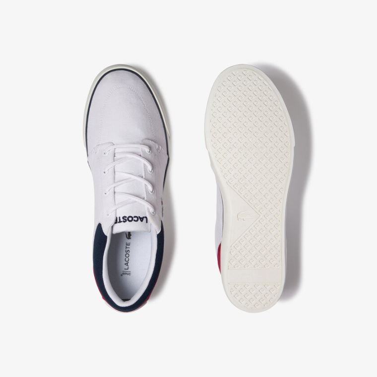 Lacoste Bayliss Canvas Sneakers Hvide Mørkeblå Rød | ASRZmcEv