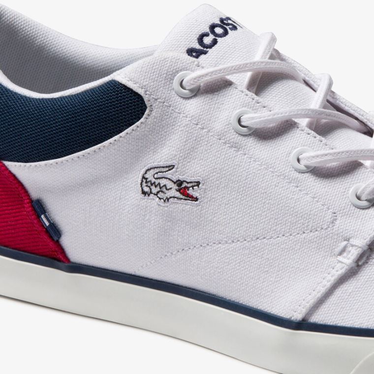 Lacoste Bayliss Canvas Sneakers Hvide Mørkeblå Rød | ASRZmcEv