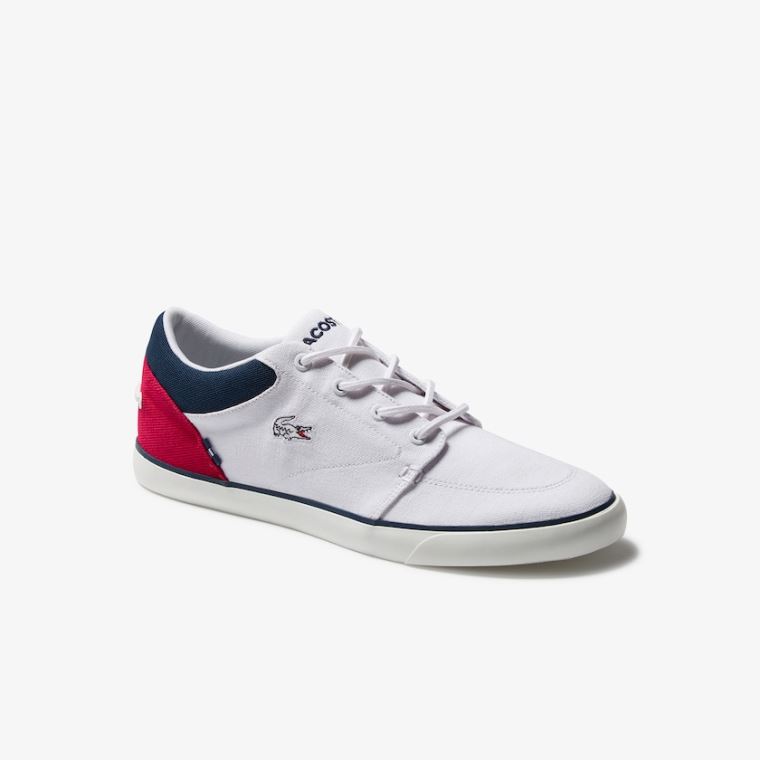 Lacoste Bayliss Canvas Sneakers Hvide Mørkeblå Rød | ASRZmcEv