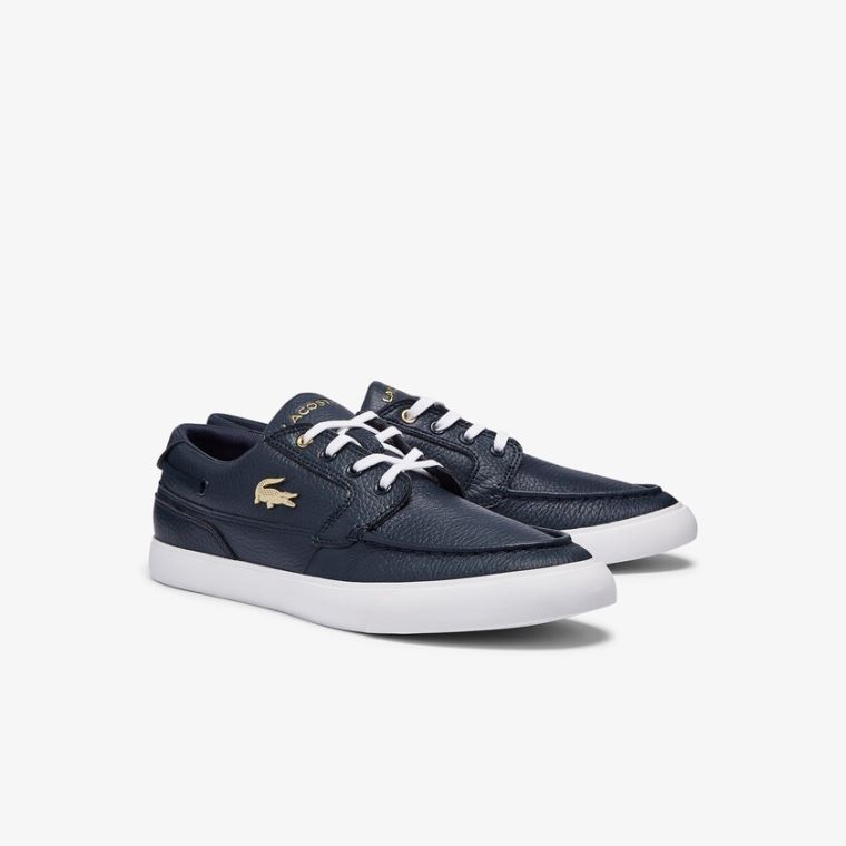 Lacoste Bayliss Deck Læder Sneakers Mørkeblå Hvide | UlRcXXLx