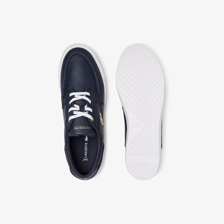 Lacoste Bayliss Deck Læder Sneakers Mørkeblå Hvide | UlRcXXLx