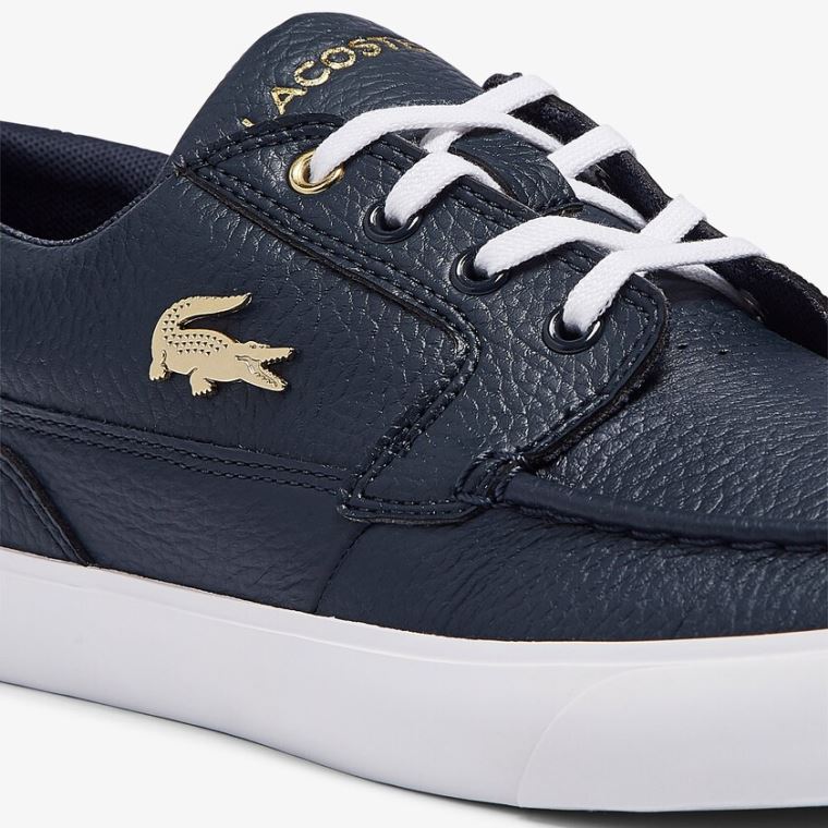 Lacoste Bayliss Deck Læder Sneakers Mørkeblå Hvide | UlRcXXLx