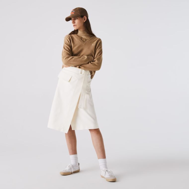 Lacoste Bomulds And Wool Wrap Skirt Hvide | EPUXdq0z