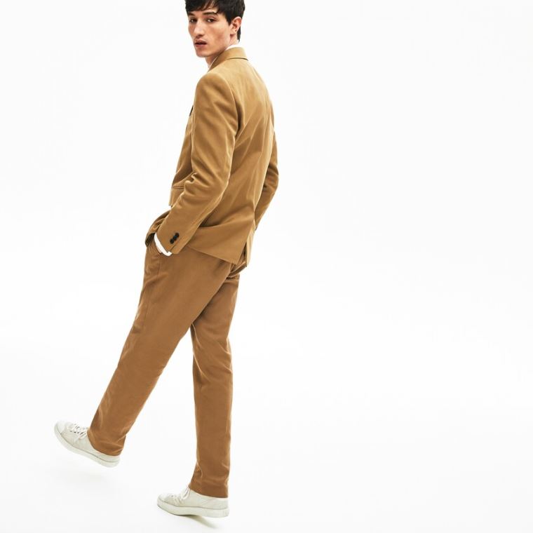 Lacoste Bomulds-Linen Double-Breasted Jacket Brune | qQ9gJFEu