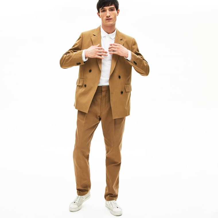 Lacoste Bomulds-Linen Double-Breasted Jacket Brune | qQ9gJFEu